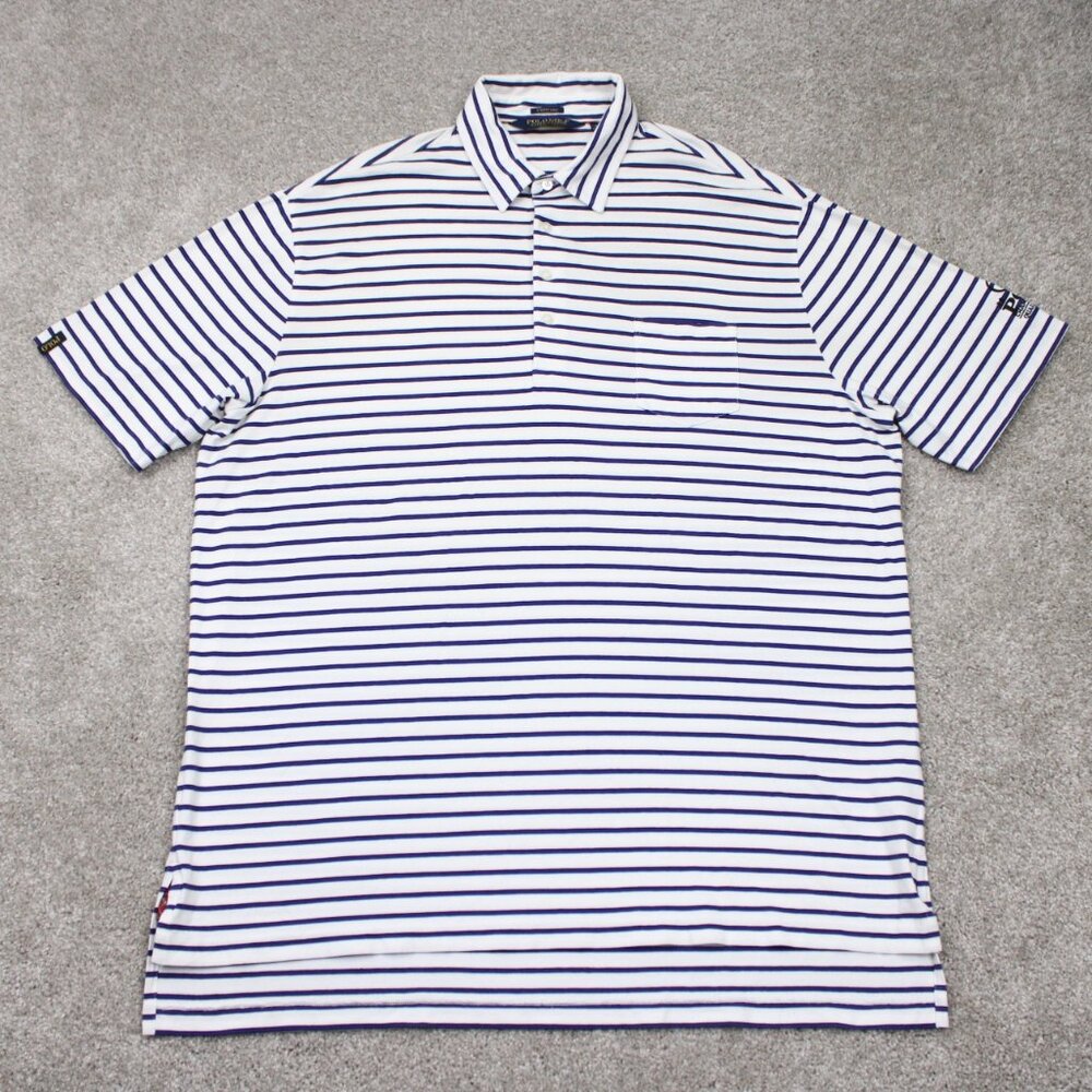 Polo Golf Ralph Lauren Shirt Mens XL Blue/White‎ Stretch Lisle Quail Hollow Logo